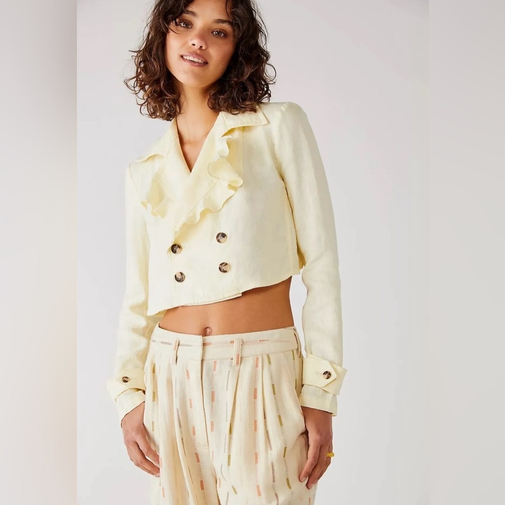 NWOT Free People Bennie Crop Crossover Back Linen Blazer in Yellow Size XL